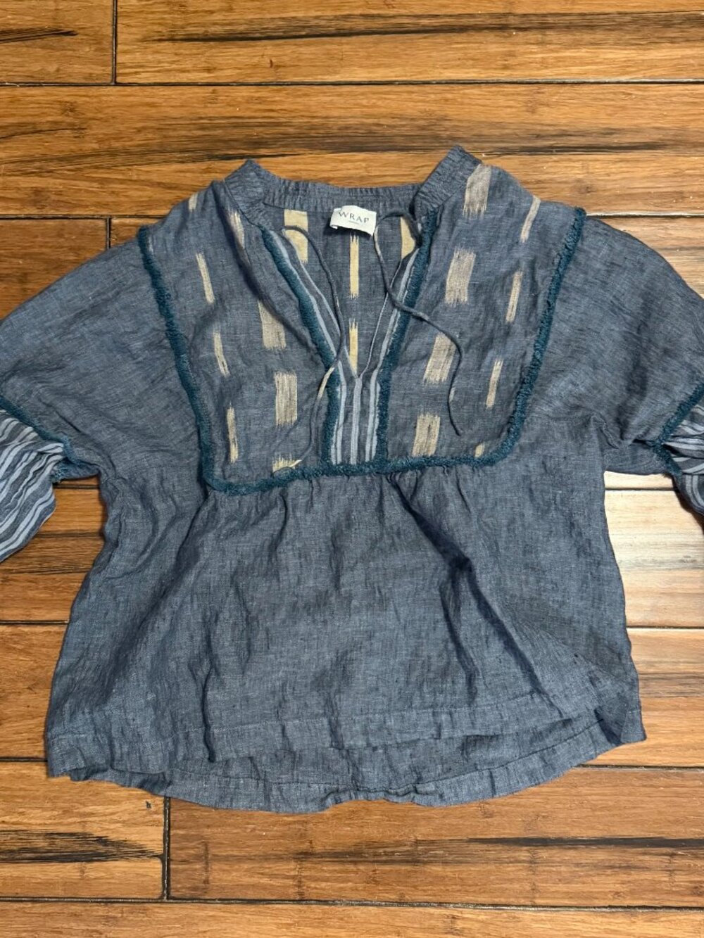 Wrap London Linen Boho Patterned Blouse, Size 10 - Picture 2 of 8